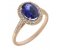 Classic claw set oval blue sapphire with round diamond halo ring