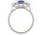 Olivia emerald cut blue sapphire and round diamond trilogy ring