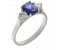 Olivia emerald cut blue sapphire and round diamond trilogy ring