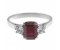 Rosaline emerald cut ruby and round diamond trilogy ring