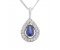 Pear shape blue sapphire and round brilliant cut diamond halo pendant