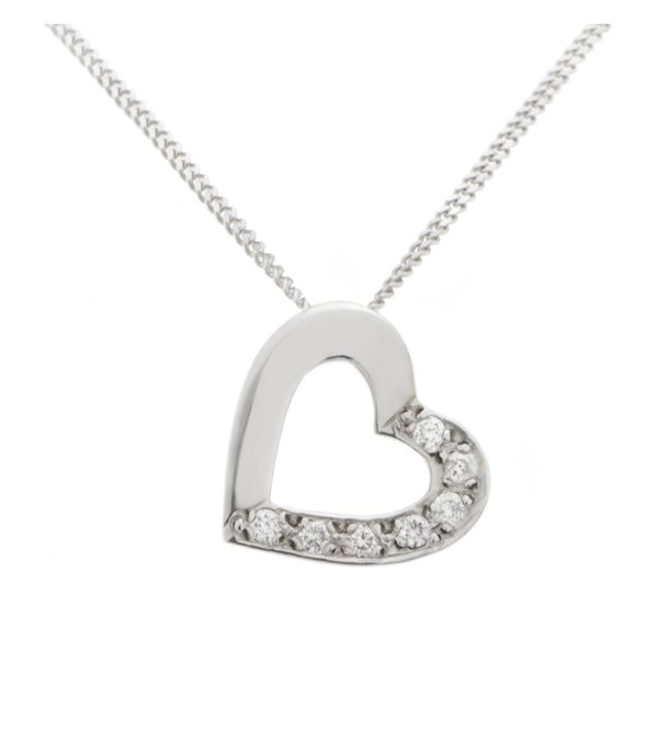 Angled heart shape half round brilliant cut diamond set pendant