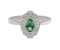Art deco fan style oval shape emerald and diamond halo cluster ring top view