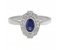 Art deco fan style oval shape blue sapphire and diamond halo cluster ring top image