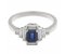 Art deco emerald cut blue sapphire and baguette diamond cluster ring