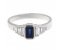 Art deco emerald cut blue sapphire and baguette diamond rubover ring