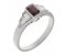 Art deco emerald cut ruby and baguette diamond rubover ring