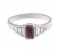 Art deco emerald cut ruby and baguette diamond rubover ring