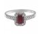 Prudence classic emerald cut ruby and round brilliant diamond halo ring