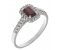 Prudence classic emerald cut ruby and round brilliant diamond halo ring