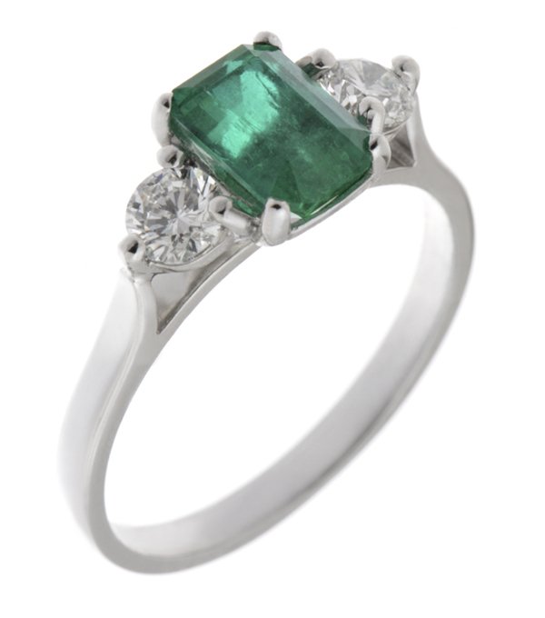 Olivia emerald cut emerald | Round Diamond trilogy ring | Engagement ring