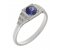 Chrysler art deco style round blue sapphire and diamond cluster ring