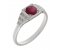 Chrysler art deco style round ruby and round diamond cluster ring