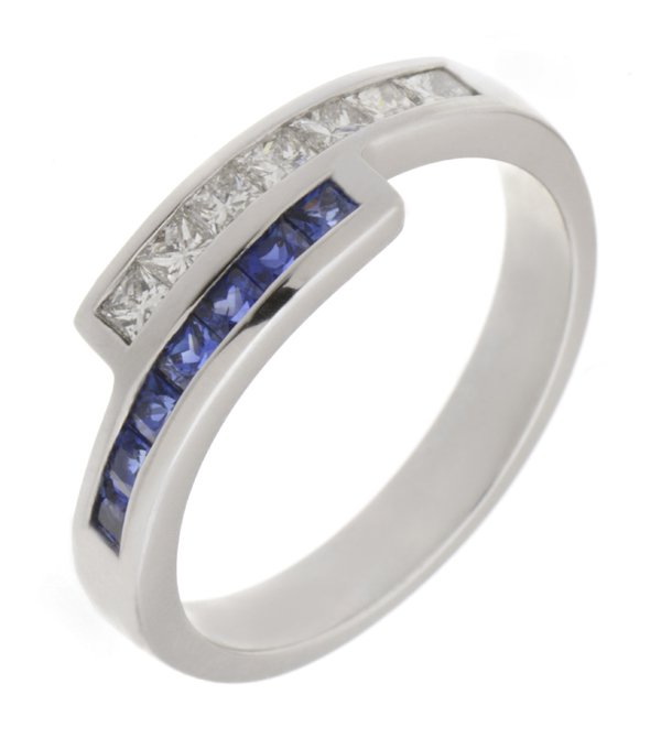 Diamond and Blue Sapphire Two Row Ring