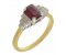 Deco step emerald cut ruby and round diamond ring