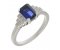 Deco step emerald cut blue sapphire and round diamond ring