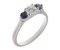 Kiss style round brilliant cut diamond and round blue sapphire trilogy ring