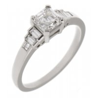 Art deco Asscher cut and baguette diamond engagement ring