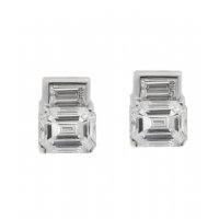 Art deco emerald cut diamond and baguette diamond earrings
