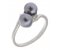 Dual round black pearl and diamond crossover ring