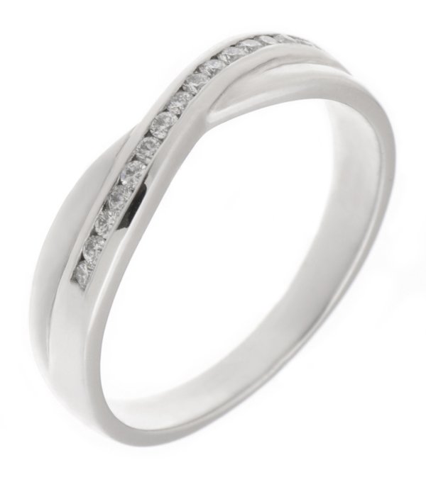 Classic channel set round diamond crossover half eternity ring