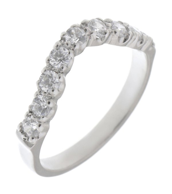 Claw set round brilliant diamond curved wishbone shaped ring