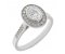 Classic rubover set oval diamond with round diamond halo engagement ring