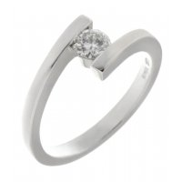 Modern round brilliant cut diamond crossover solitaire engagement ring