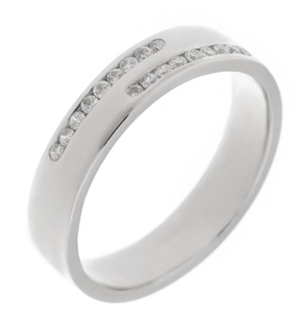 Jazz crossover channel set round brilliant cut diamond ring