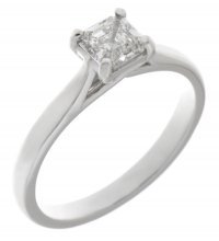 Kiss style Asscher cut diamond solitaire engagement ring
