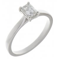 Kiss style Emerald cut diamond solitaire engagement ring