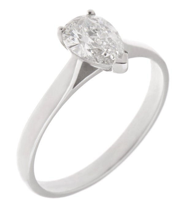 Classic pear shape diamond solitaire engagement ring