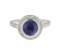 Round blue sapphire and diamond halo cluster ring top view
