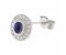 Classic round blue sapphire and diamond halo earrings top view