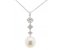 Round pearl and diamond trilogy drop pendant main view