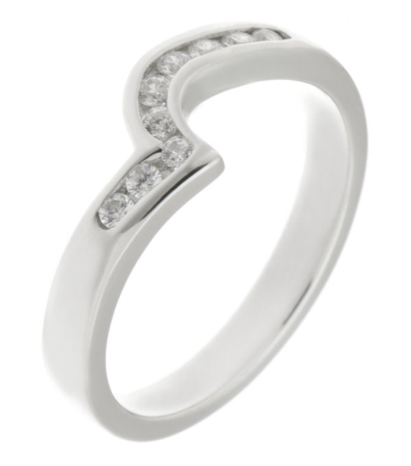 Violet curved shaped channel set round brilliant cut diamond ring main image