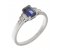 Art deco emerald cut blue sapphire and baguette diamond ring 6x4mm main