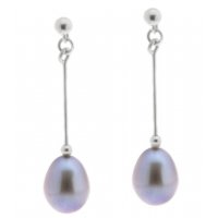 Pear shape grey pearl bar drop style earrings