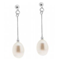 Pear shape white pearl bar drop style earrings