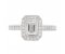 Classic rubover Emerald cut and round diamond halo cluster ring top view