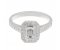 Classic rubover Emerald cut and round diamond halo cluster ring angle view