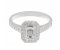 Classic rubover Emerald cut and round diamond halo cluster ring angle view