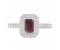 Classic rubover Emerald cut ruby and diamond halo cluster ring top view