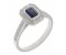 Classic rubover Emerald cut blue sapphire and diamond halo cluster ring main image