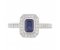 Classic rubover Emerald cut blue sapphire and diamond halo cluster ring top view