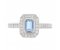 Classic rubover Emerald cut aquamarine and diamond halo cluster ring top view