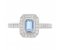 Classic rubover Emerald cut aquamarine and diamond halo cluster ring top view