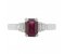 Art deco emerald cut ruby and baguette diamond ring top view