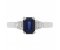 Art deco emerald cut blue sapphire and baguette diamond ring top view