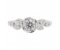 Rose bud round brilliant cut diamond leaf set engagement ring top